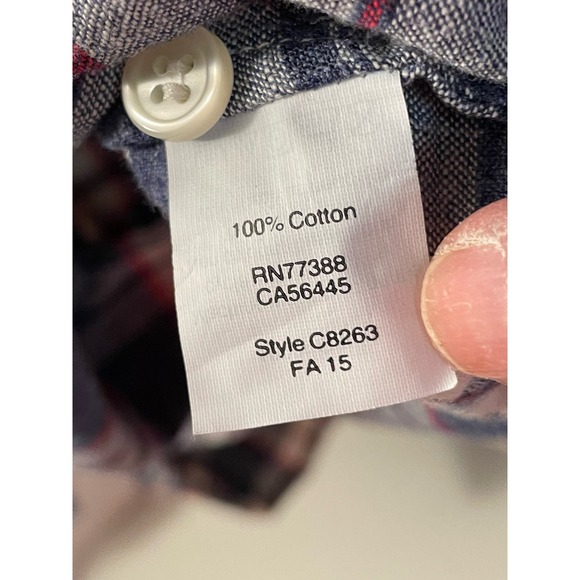 J.Crew Long‎ sleeve button down plaid blue red white large NWOT denim women’s - Picture 3 of 5
